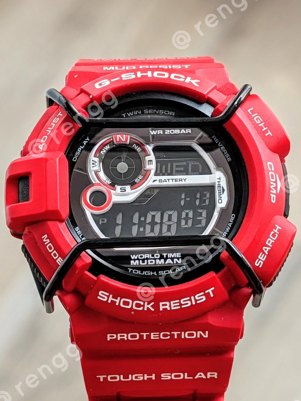 RARE G-SHOCK Mudman Red Digital Watch Solar Power Twin Sensor Compass Barometer
